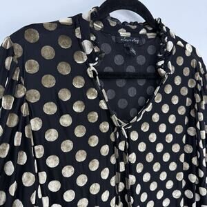 A Love Story Velvet Burnout Top Size 2X Black Dotted Tie Neck Long Sleeve Artsy